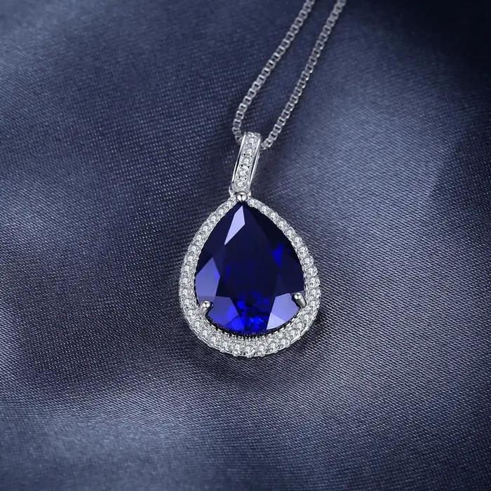 JewelpopPalace-Collier pendentif en argent regardé 925 avec saphir bleu pour femme