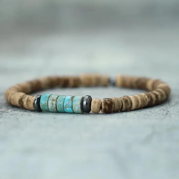 Bracelet Bohème en Perles de Noix de Coco Naturel Unisexe Occasions Spéciales Plage Accessoires de Mode