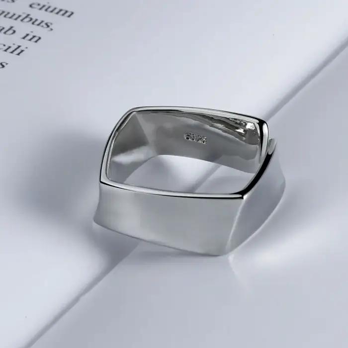 Bague géométrique carrée couleur argent pour femmes et Couples