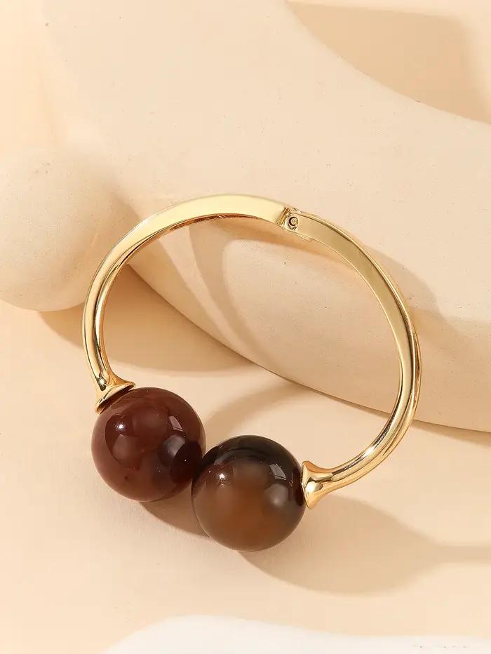 Bracelet en acrylique ouvert avec perles doubles sphériques, style bohème, multi-usages pour le quot