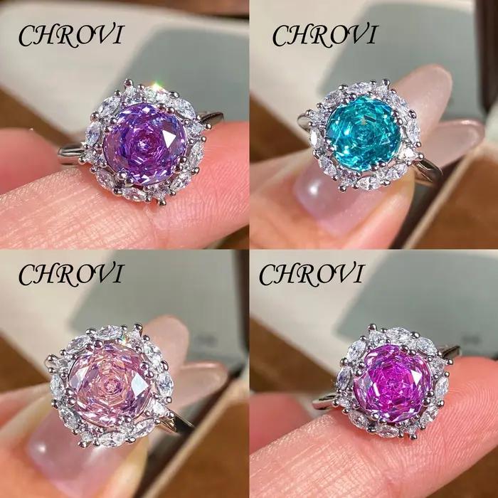Bague en argent sterling 925 sertie de diamants roses et violets pour femmes, bague vintage française classique pour occasions spéciales et soirée mondaine