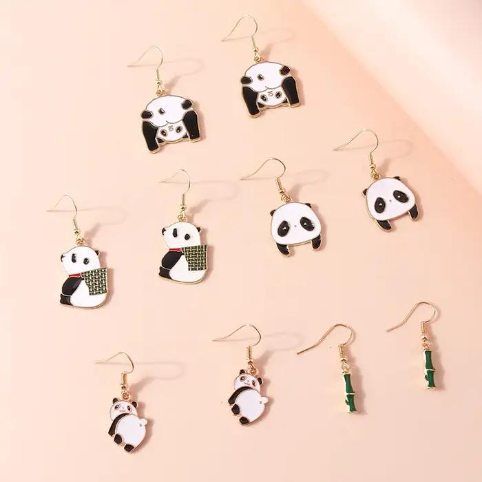 5 paires de jolies boucles d'oreilles Panda en bambou pour femmes et filles