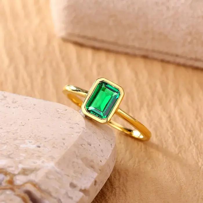 Charmant Original nouveaux anneaux émeraude 100% 925 en argent Sterling pour unisexe mariage fiançailles marque bague bijoux fins en gros