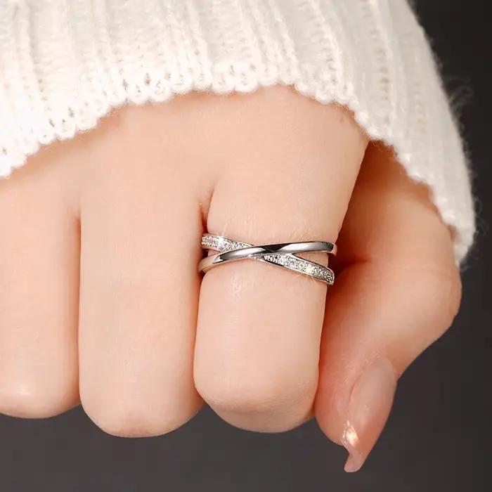 Huretailers-Bague en argent avec croix pour femme