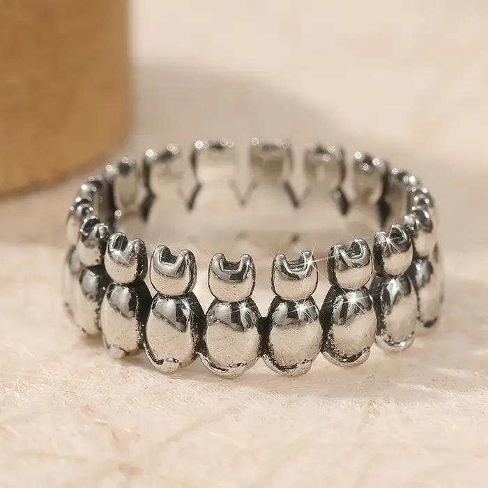 Anneau de chat oscillant sculpté artisanal en cuivre vintage anneau d'animal anneau passionné de chat pour occasions spéciales femmes hommes festival Saint Valentin