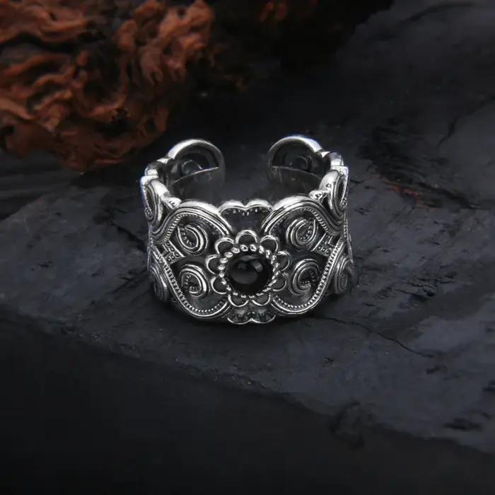 Bague rétro à motif de fleur mongole pour hommes et femmes