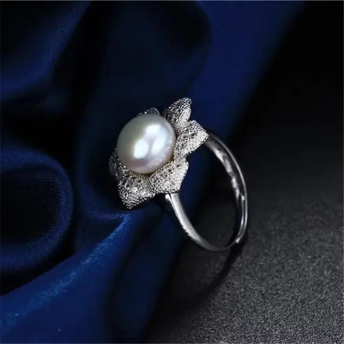 YWYC 100% véritable perle de culture d'eau douce bague mode 925 en argent Sterling fleur Zircon cristal