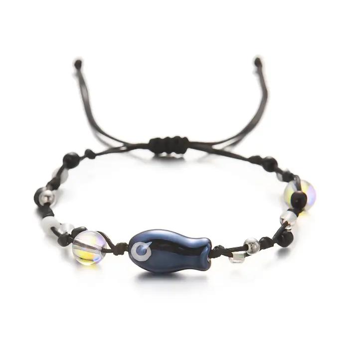 Bracelet de perles de poisson en céramique coloré pour femmes, unisexe, tressé à la main, bijoux est