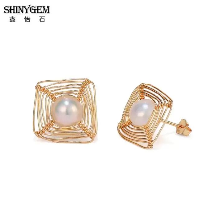 ShinyGem – boucles d'oreilles en perles baroques remplies d'or, Vintage, faites à la main, d'eau dou