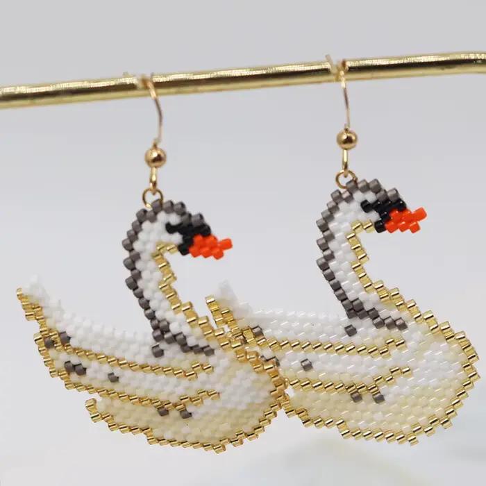 Boucles d'oreilles perlées pour oiseaux de perroquet, boucles d'oreilles en perles de riz, alliage simple, conception originale de Bohême, tricot à la main, marée