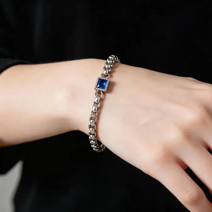 Bracelet à chaîne en Zircon carré bleu et noir brillant pour femmes et hommes