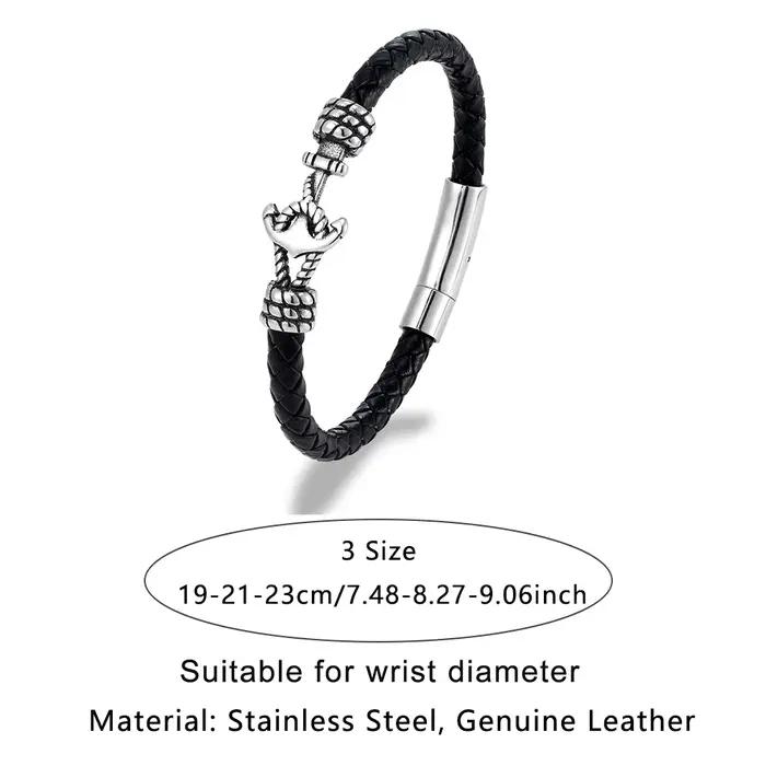 Bracelets d'ancre en cuir tressé noir/rouge/bleu 6mm pour femmes et hommes