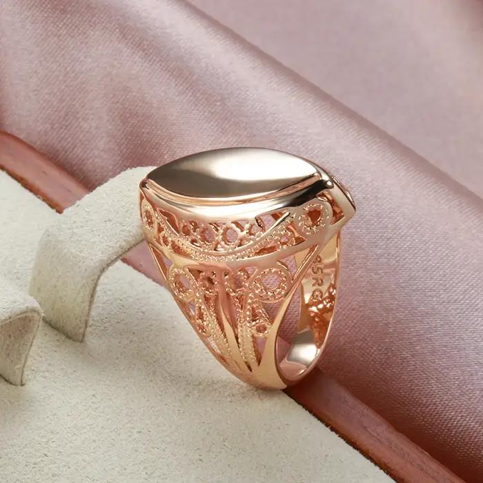 Kinel nouveau Design 585 or Rose brillant anneaux cadeau de noël mode losange fleur creuse femmes bijoux ethnique bague de mariage