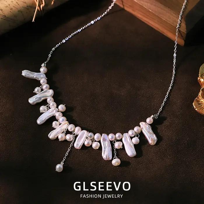 Collier en argent Sterling avec perles baroques d'eau douce naturelles