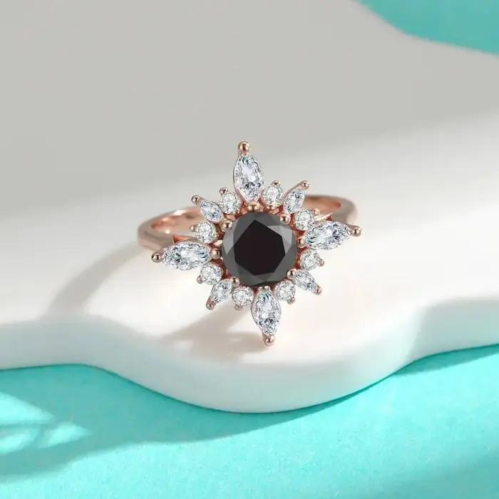 Bague en argent sterling 925 sertie de moissanite multicolore pour femme, bijou cocktail élégant et unique pour soirée et occasions spéciales