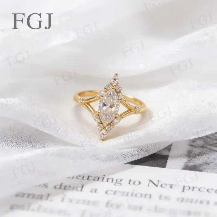 Bague Vintage en Moissanite Taille Marquise - Argent 925 Couleur D/Noir/Champagne Bijoux Fins Cadeau de Fiançailles Fête des Mères pour Femme