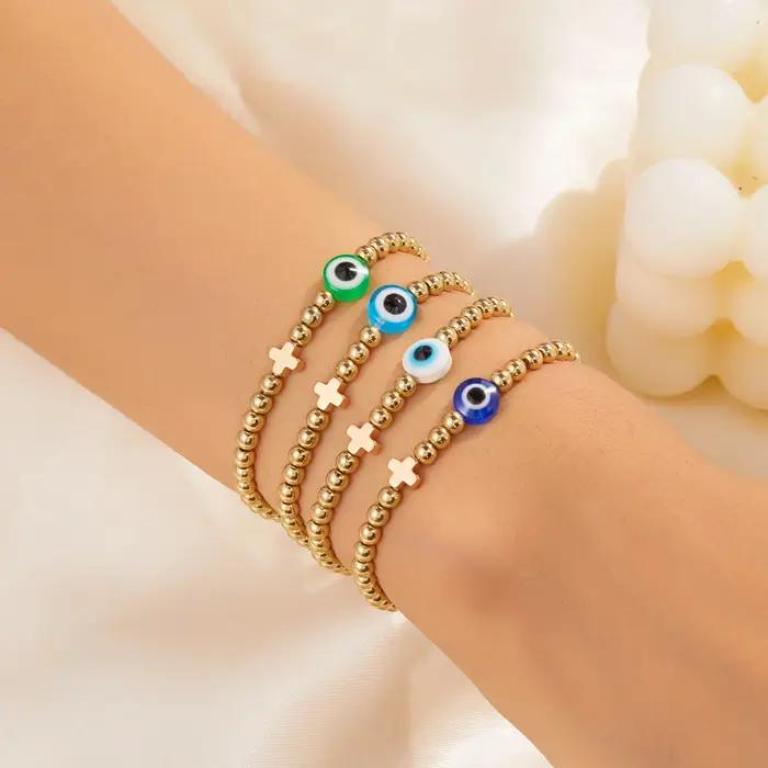 Lucky Evil Eye-Ensemble de bracelets de perles de riz réglables pour femmes et hommes