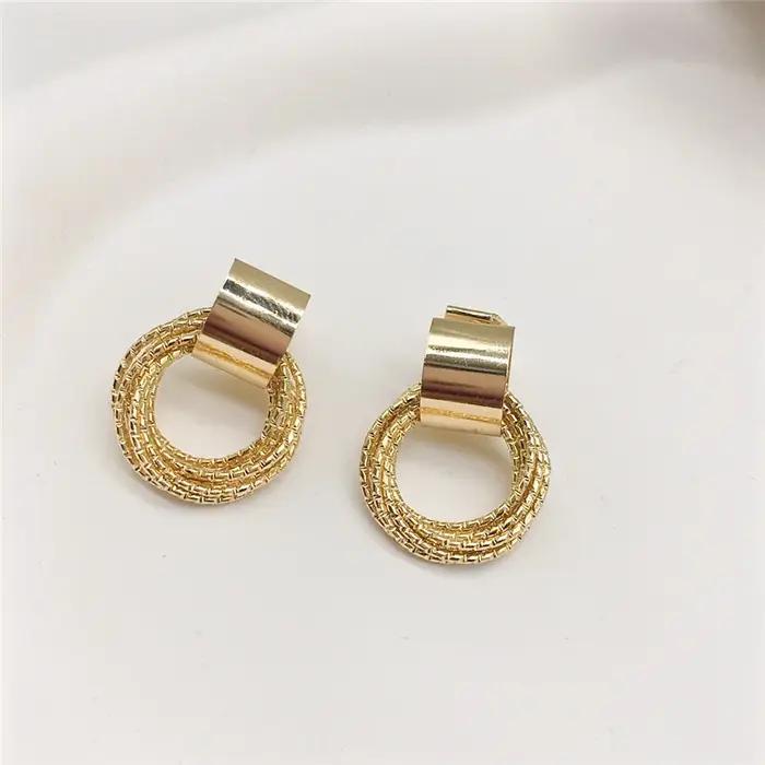 Boucles d'oreilles pendantes rondes en métal vintage pour femmes