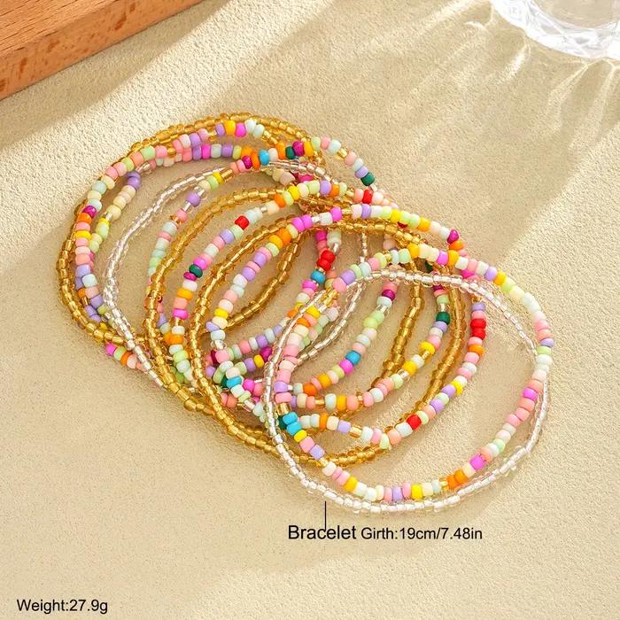 Bracelets bohème colorés élastiques en perles de riz pour femmes