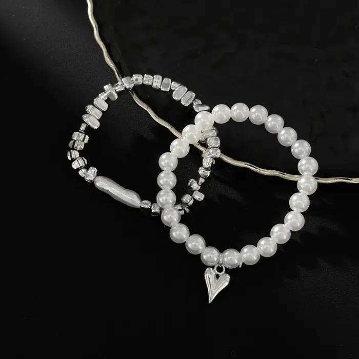 Lot de 2 Bracelets Élégants en Fausse Perle pour Femme
