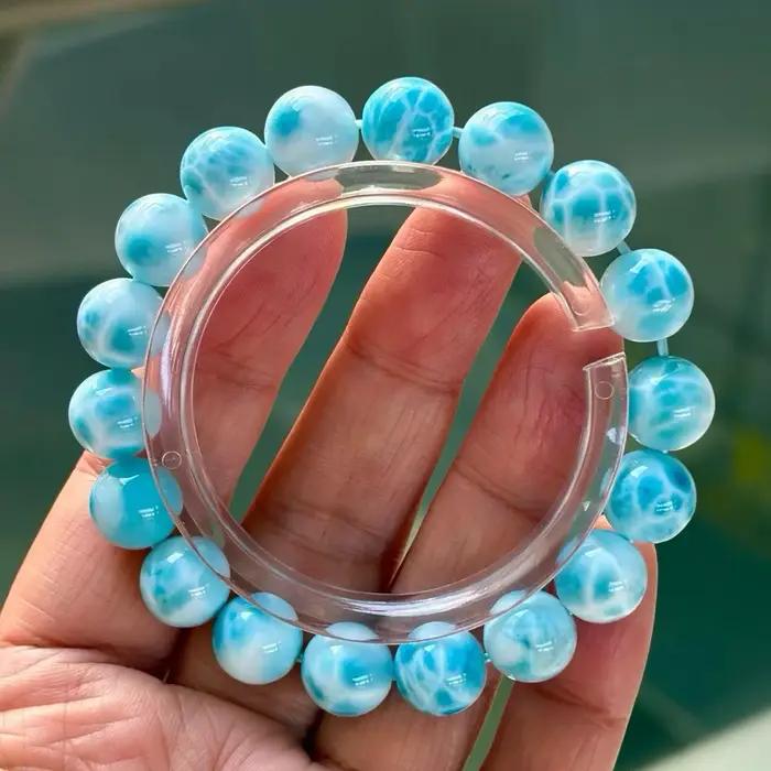 Véritable naturel bleu Larimar perles rondes Bracelet bijoux