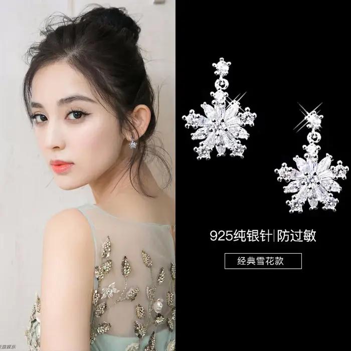 Boucles d'oreilles neige en cristal et argent Sterling 925 pour femmes, bijoux tendance, cadeau pour