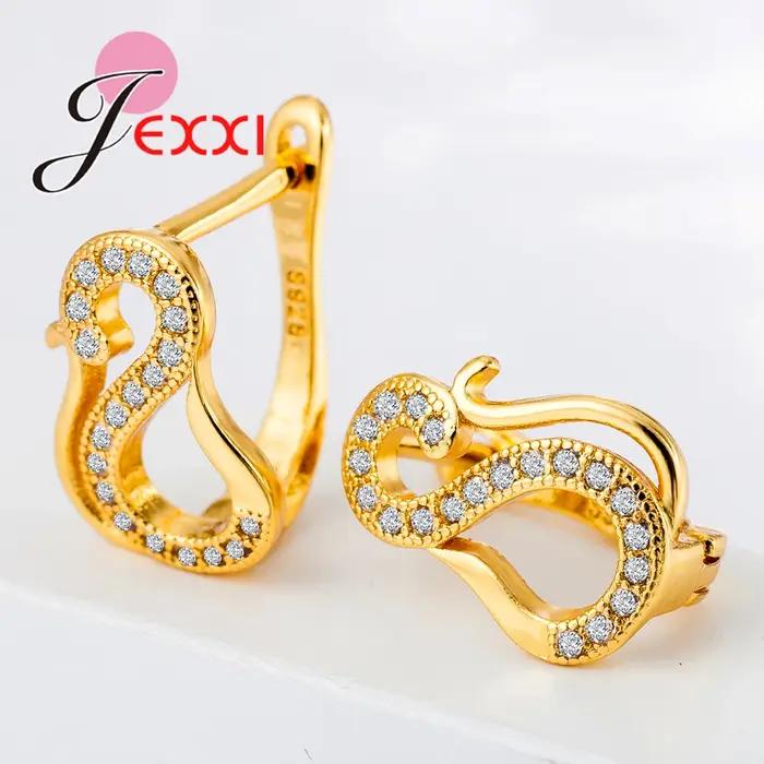 "S" Design 925 boucles d'oreilles rondes en argent Sterling femmes bijoux de fête à la mode brillant déclaration