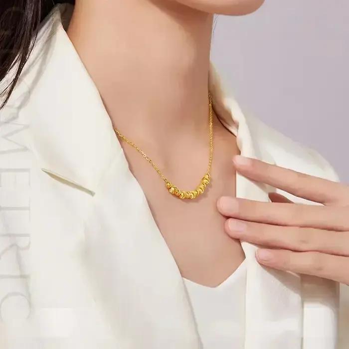Collier en Or Pur de Haute Qualité avec Perles de Lampe en Œil de Chat 24K