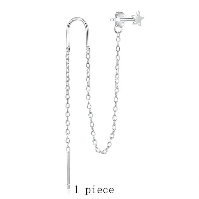 AIDE-Boucles d'oreilles longues en argent regardé 925 pour femme, boucle d'oreille linéaire fine, JO