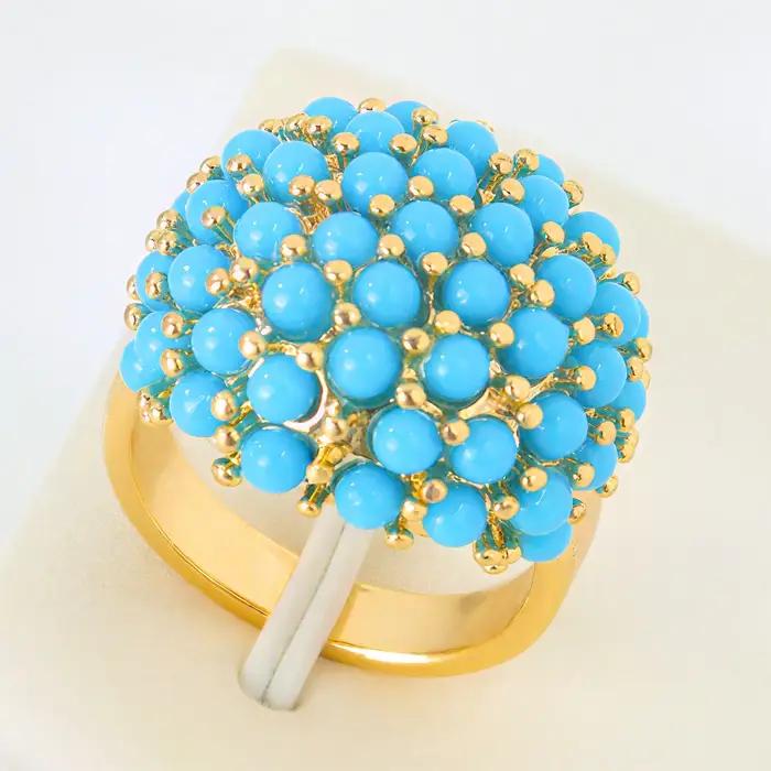 Bague de cocktail en perles italiennes plaquées or 24 carats avec zircone brésilienne pour femmes occasions spéciales et soirées de gala