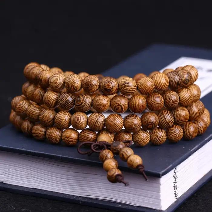 Bracelet de prière Mala 108 perles en bois de Wenge pour homme femme yoga et méditation spiritualité religieuse souvenirs cadeaux occasions spéciales