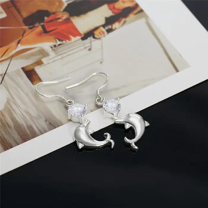 DOTEFFIL 925 argent Sterling dauphin AAA Zircon gouttes boucles d'oreilles pour les femmes meilleur cadeau de mariage fiançailles fête bijoux
