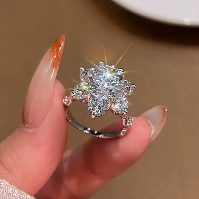 Bague classique en forme de tournesol en moissanite véritable 100% 5 carats pour femme, cadeau en ar