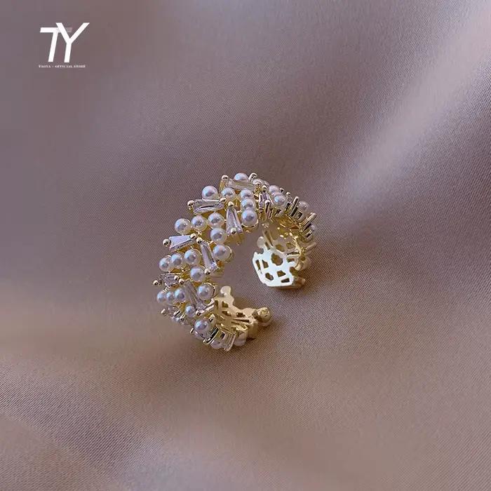 Bagues couleur or en Zircon pour femmes, haute qualité, nouvelle mode coréenne, bijoux de luxe, fête, réglable, inhabituel, pour filles, 2025
