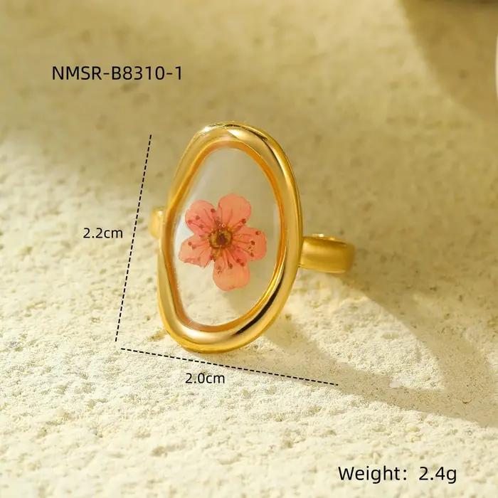 Bague ouverte délicate en fleurs séchées pour femme