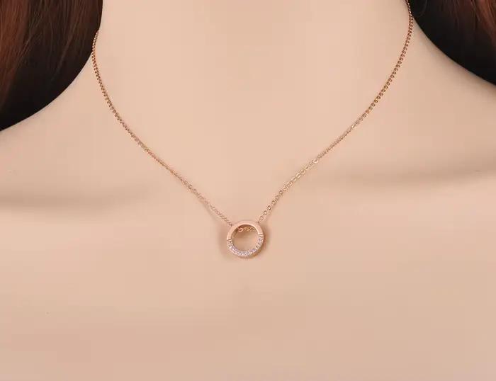 Chaîne à la mode bijoux cercle pendentif AAA strass couleur or Rose collier ras du cou pour les femmes cadeau de noël