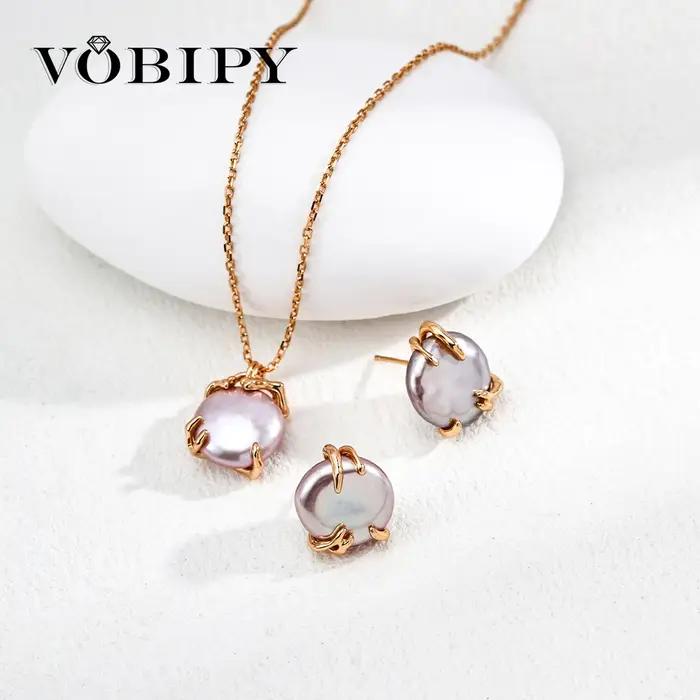 VOBIPY 925 argent Sterling 14K plaqué or perle baroque ensemble de bijoux mode collier de perles d'eau douce