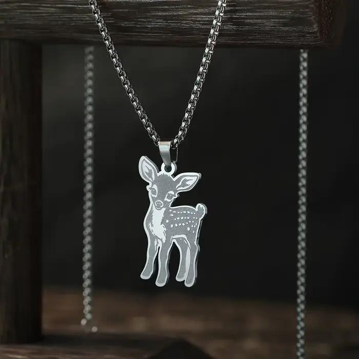 Kinitial Sika cerf pendentif collier pour femmes hommes mignon Animal cou chaîne en acier inoxydable bijoux cadeau