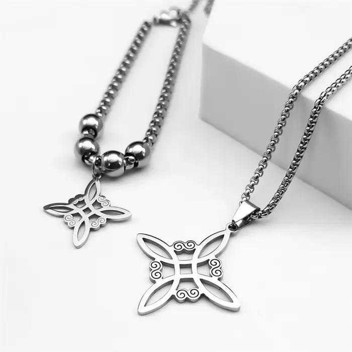 Ensemble de bijoux en acier inoxydable, sorcellerie, nœud celtique irlandais, pendentif, collier, boucle d'oreille, Bracelet, bague, nudo de bruja