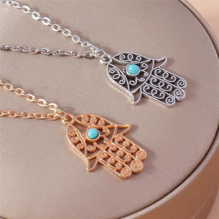 Collier ethnique Aihua avec pendentif main de Fatma pour femmes et hommes