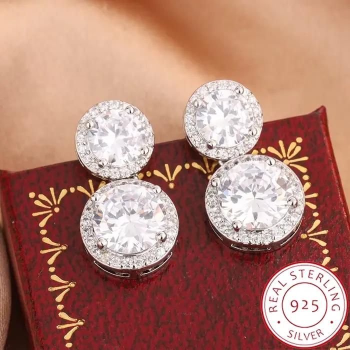 Boucles d'oreilles à tige rondes éblouissantes pour femmes, en argent S925, accessoires élégants à porter au quotidien pour mariage, bijoux féminins de fête