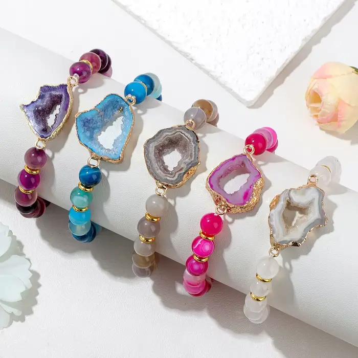 Bracelet de perles en pierre d'agates rouges rayées