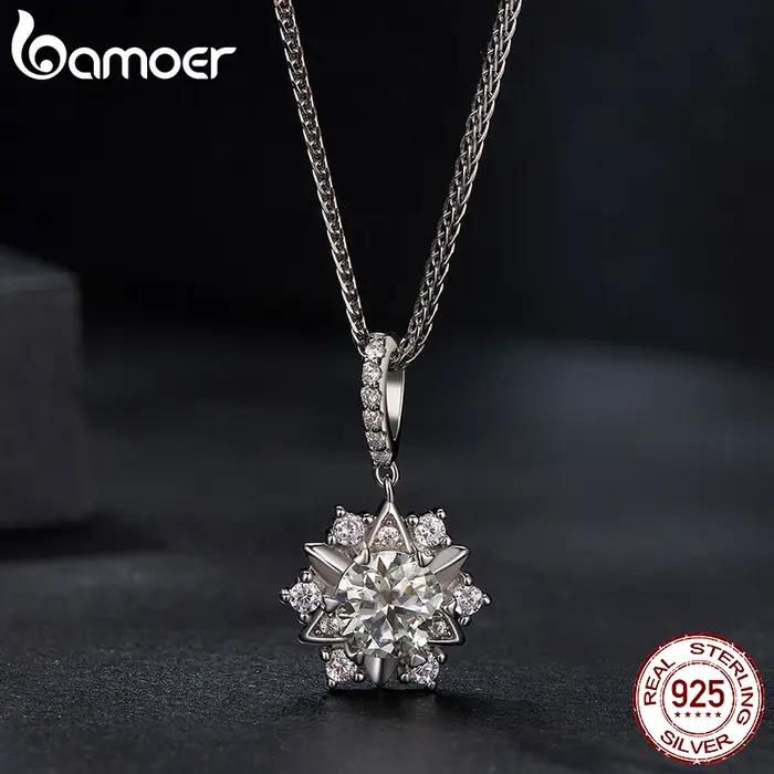 Bamoer 1 Carat réel Moissanite étoile pendentif collier pour les femmes 925 en argent Sterling fête de mariage mariée bijoux fins