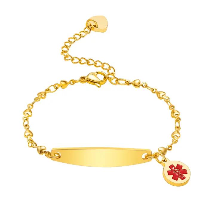 Bracelet d'identification médicale personnalisable à la croix pour femmes, élégant et pratique pour les occasions quotidiennes et extérieures