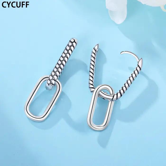 CYCUFF boucles d'oreilles pour 925 en argent Sterling mode rectangulaire Double anneau motif serpent