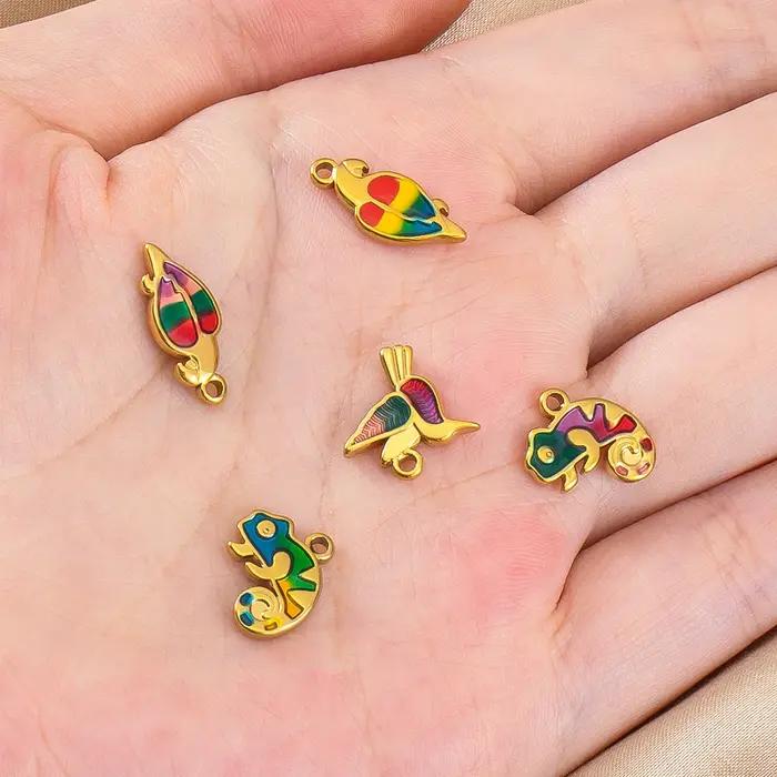 Pendentifs Perroquet Caméléon Colibri En Acier Inoxydable Charms Serie Animale Pour Personnaliser Colliers Occasions Speciales