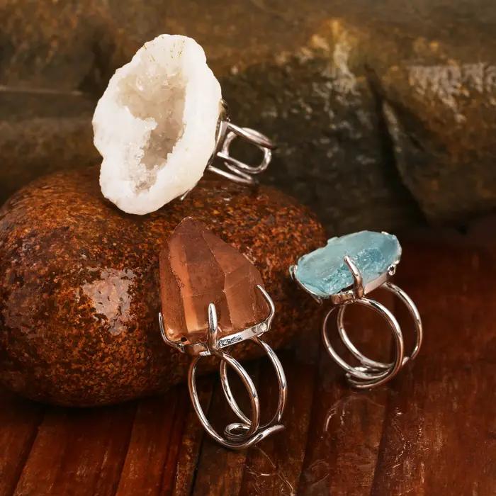 Bague ajustable en argent plaqué or avec géodes d'azurite et de malachite naturelles pour femmes et hommes, occasion spéciale, bohème chic, tracker d'humeur, sommeil et fitness