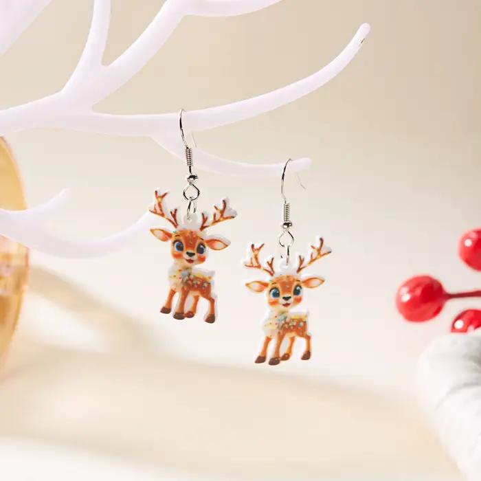 Charmantes boucles d'oreilles en alliage de renne de noël pour femmes, boucles d'oreilles pendantes