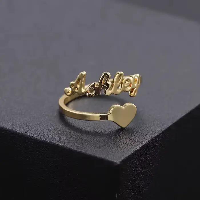Bague personnalisée avec nom en forme de cœur rempli/bague Unique personnalisée/pour petite amie