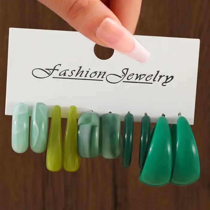 Ensemble de boucles d'oreilles pendantes en résine élégante, Design exagéré en forme de C, polyvalen